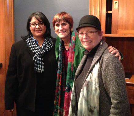  Annette Bonilla, Representative Rosa Delauro, and Eileen Appelbaum at the press conference