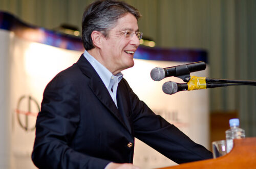 Guillermo Lasso in the Banco de Guayaquil, in Machala