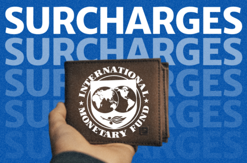 A hand holding a wallet with the IMF logo, against a blue background with text overlay that reads 