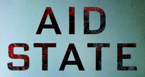 Aid State book logo in red and black letters on a grey washed background.