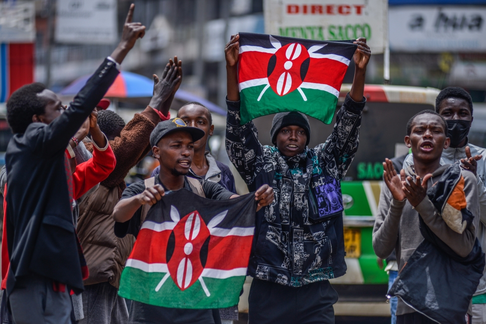 NAIROBI, KENYA - People gather to protest against the government's tax regulation and IMF-backed reforms in Nairobi, Kenya on August 8, 2024. (Photo by Gerald Anderson/Anadolu via Getty Images)