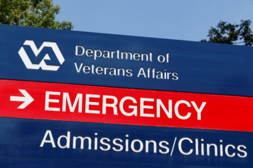 Veterans Affairs signage and logo. The VA provides healthcare services to military veterans