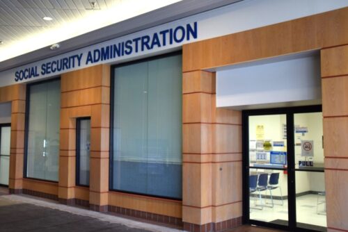 The front of a building displaying the text 