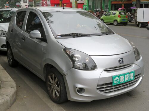 A silver Zotye Cloud100 electric vehicle photographed in Xigong District, Luoyang, Henan province, China