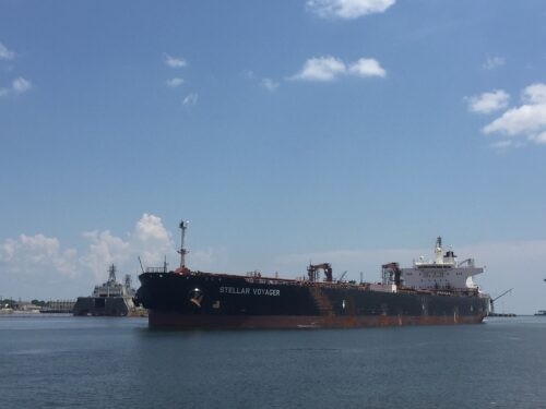 Large Chevron cargo ship 