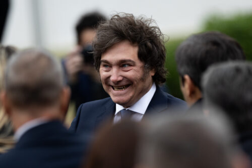 BUENOS AIRES, ARGENTINA - JUNE 17: President of Argentina Javier Milei arrives to an announcement on June 17, 2025 in Buenos Aires, Argentina. Milei announced reforms to the Argentine Federal Police (PFA) and the creation of the Federal Investigations Department (DFI) which will be focused on criminal investigation. (Photo by Tomas Cuesta/Getty Images)