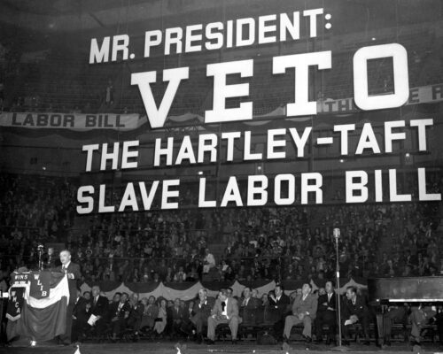 David Dubinsky of the International Ladies Garment Workers Union speaks against the Taft–Hartley Act, May 4, 1947