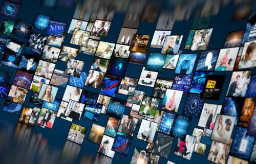 Collage of diverse images in a futuristic theme, featuring technology, business, and personal moments. Dynamic arrangement with digital overlays.