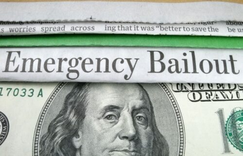 Close-up of newspaper headline 