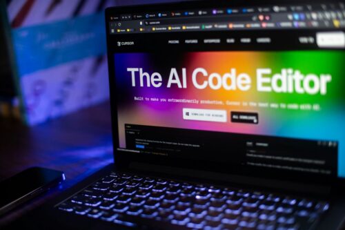 Laptop screen showing a brightly colored webpage titled 