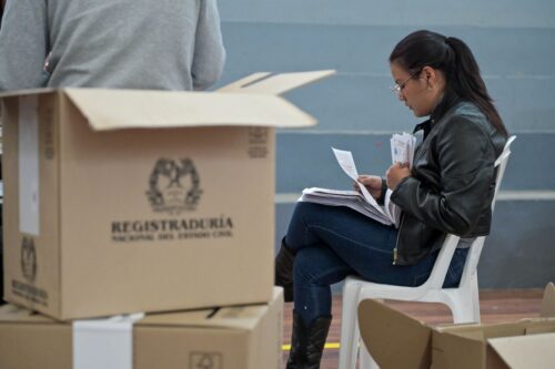 Electoral juries count and break invalid votes and unused ballots during the 2026 congressional elections on March 08, 2026 in Ipiales, Colombia. (Photo by: Camilo Erasso/Long Visual Press/Universal ImagesGroup via Getty Images)