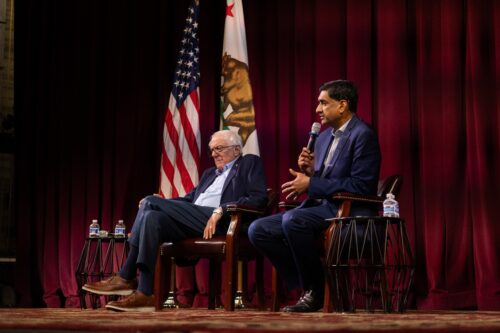 Congressman Ro Khanna and Senator Bernie Sanders talk at a student Q&A at Stanford University February 20th 2026.