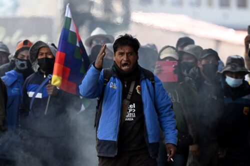 A demonstrator shouts slogans during a protest against the government of Bolivia's President Rodrigo Paz in La Paz on June 10, 2026. For weeks, protesters demanding that US-backed conservative President Rodrigo Paz's fledgling government address a deep economic crisis, while others called for his resignation, have marched and set up roadblocks, bringing Bolivia to a near standstill, driving up food and fuel prices and causing shortages of basic goods. (Photo by MARVIN RECINOS / AFP via Getty Images)