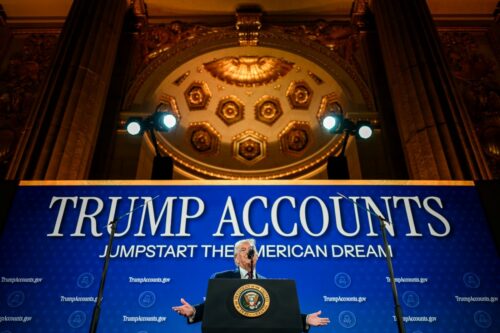 Trump speaking at the Trump Accounts launch event in Washington, DC. Photo: The White House - https://www.flickr.com/photos/202101414@N05/55064942812/, Public Domain, https://commons.wikimedia.org/w/index.php?curid=182628308